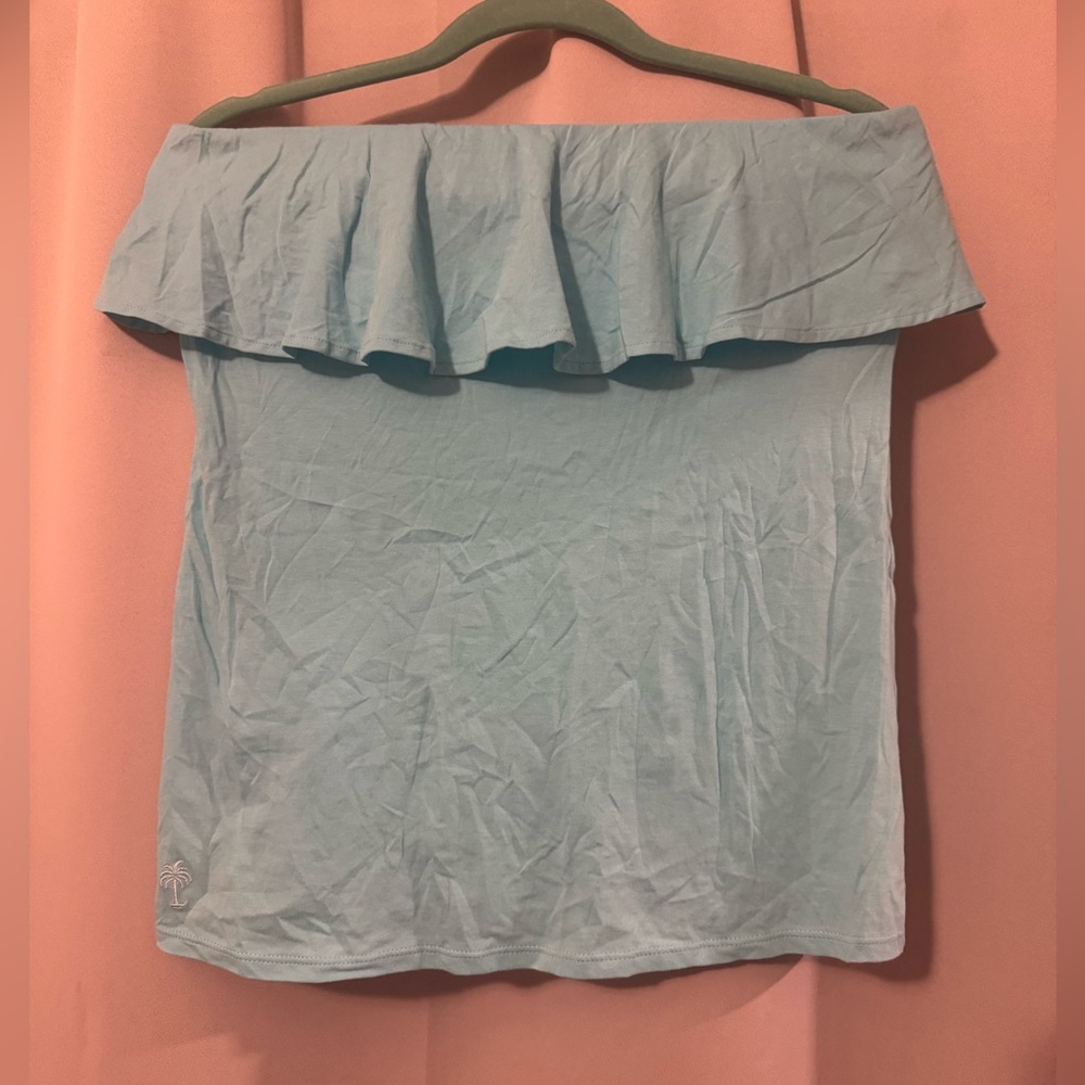 Lilly Pulitzer Strapless Ruffle Top in Light Blue